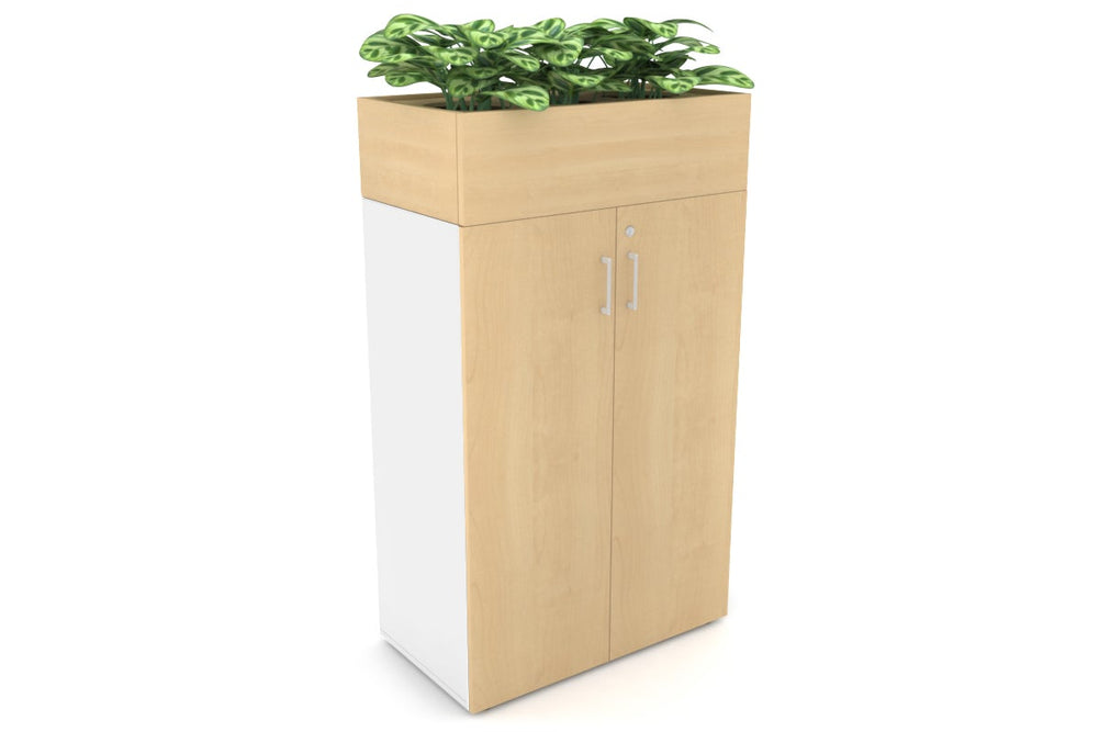 Uniform Medium Storage + Planter Box [800W x 1395H x 450D]-White maple white handle