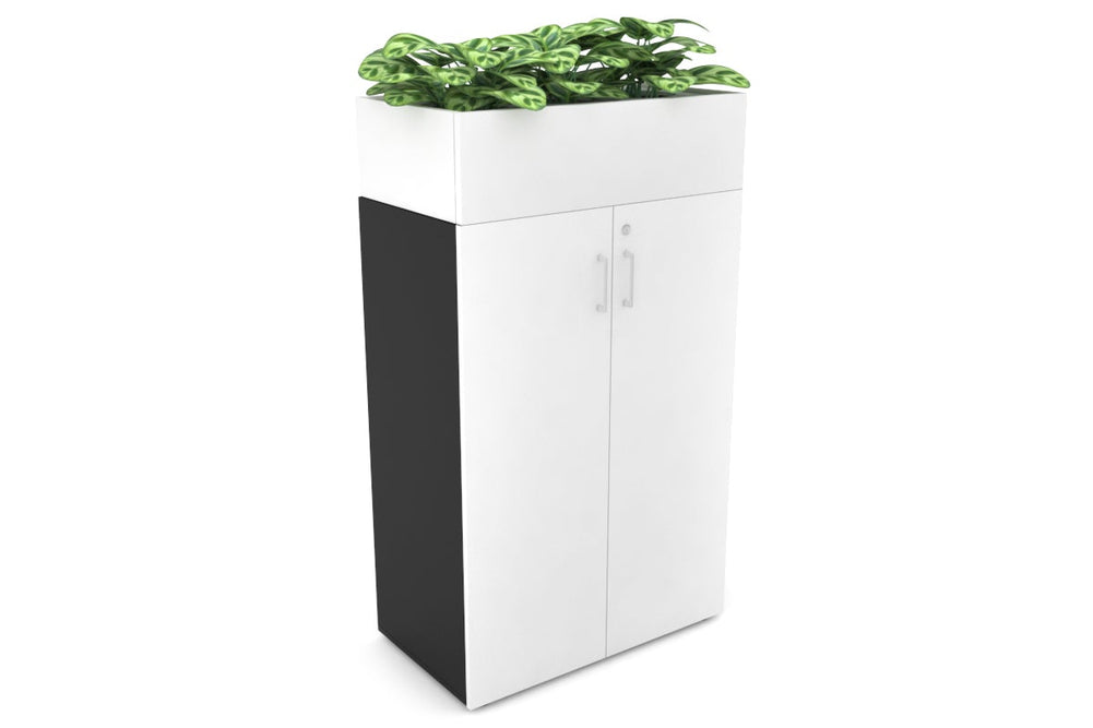 Uniform Medium Storage + Planter Box [800W x 1395H x 450D]-Black white white handle