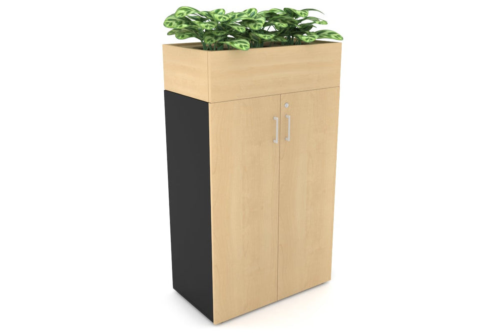 Uniform Medium Storage + Planter Box [800W x 1395H x 450D]-Black maple white handle