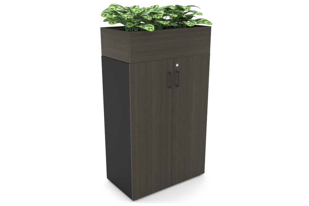 Uniform Medium Storage + Planter Box [800W x 1395H x 450D]-Black dark oak black handle