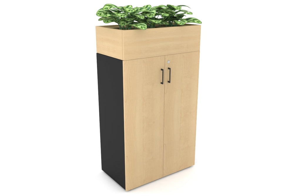 Uniform Medium Storage + Planter Box [800W x 1395H x 450D]-Black maple black handle