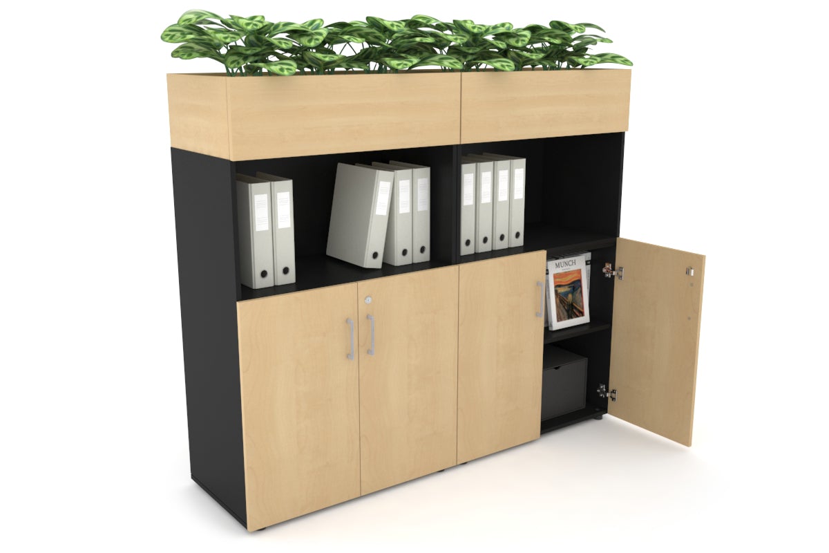 Uniform Medium Storage with Small Doors + Planter Box [1600W x 1395H x 428D] Jasonl Black maple silver handle