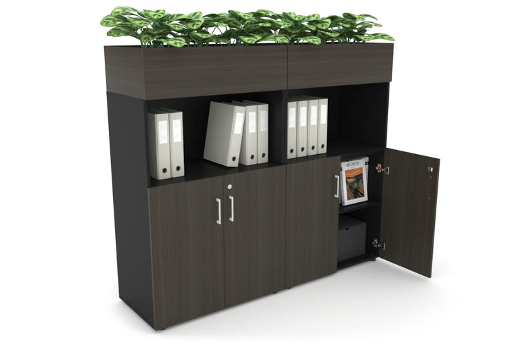 Uniform Medium Storage with Small Doors + Planter Box [1600W x 1395H x 428D] Jasonl Black dark oak white handle