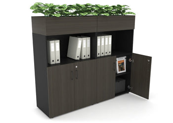 Uniform Medium Storage with Small Doors + Planter Box [1600W x 1395H x 428D] Jasonl Black dark oak black handle