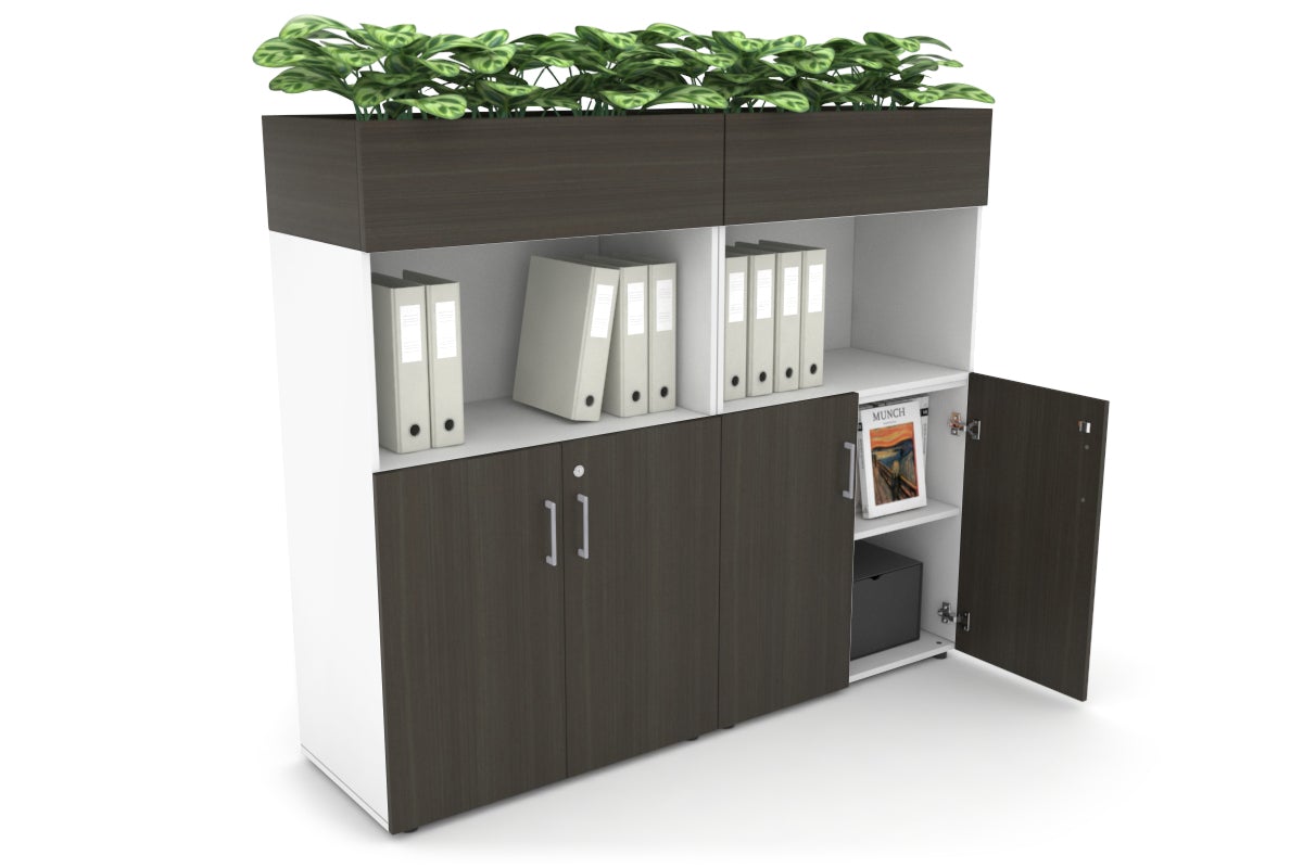 Uniform Medium Storage with Small Doors + Planter Box [1600W x 1395H x 428D] Jasonl White dark oak silver handle