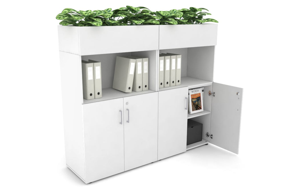 Uniform Medium Storage with Small Doors + Planter Box [1600W x 1395H x 450D]-White white silver handle