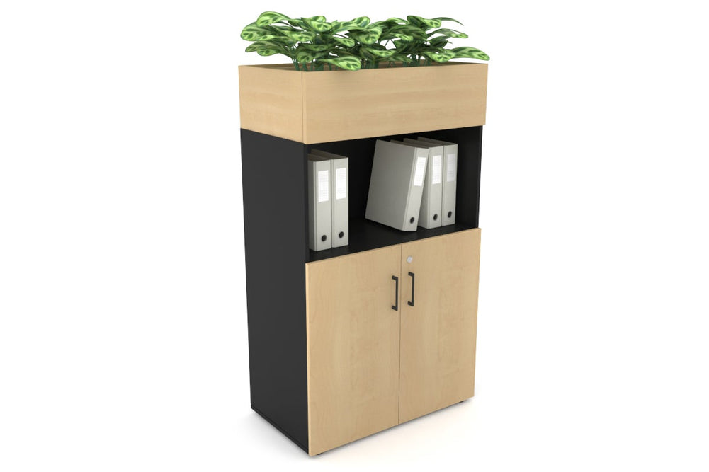 Uniform Medium Storage with Small Doors + Planter Box [800W x 1395H x 450D]-Black maple black handle