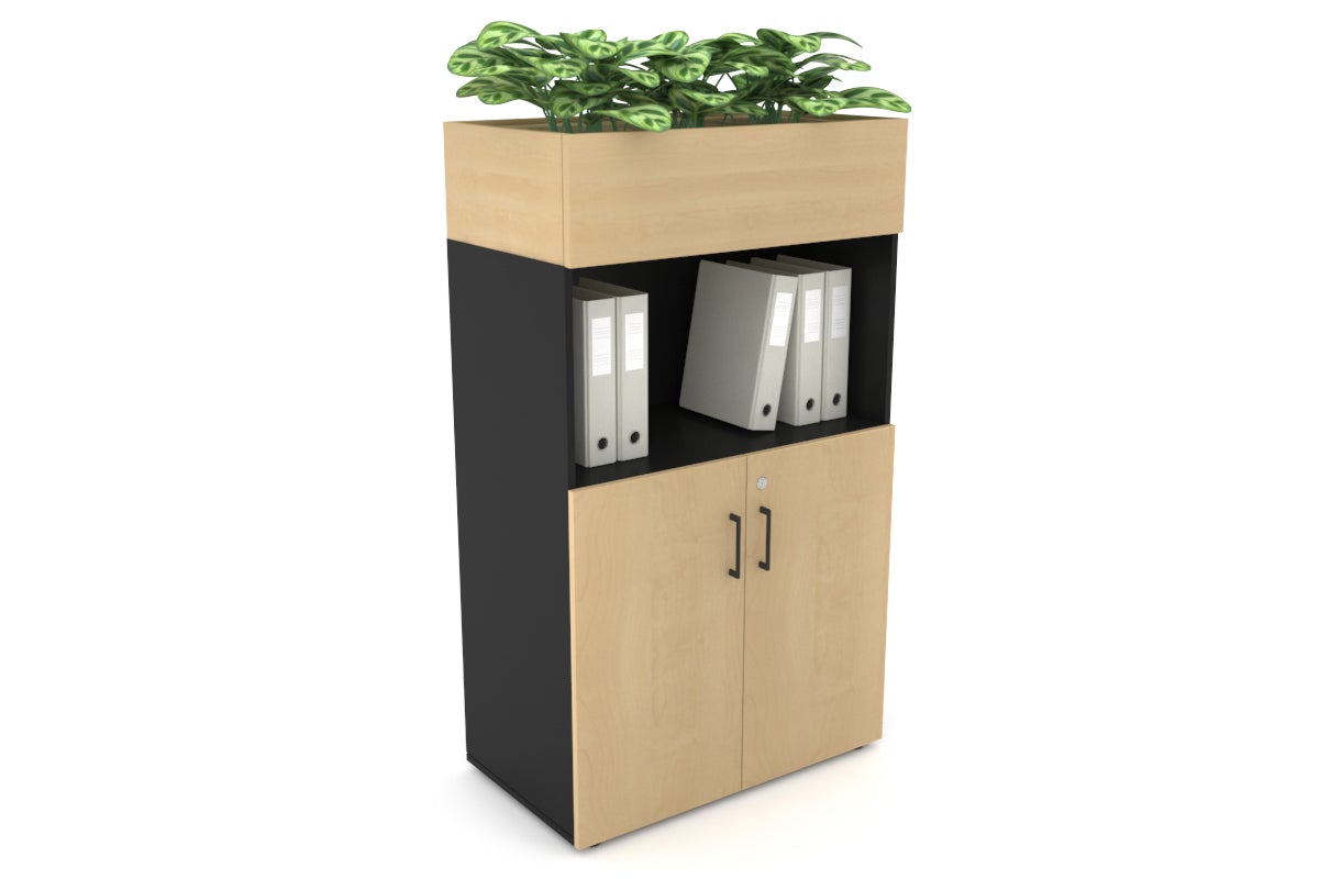 Uniform Medium Storage with Small Doors + Planter Box [800W x 1395H x 428D] Jasonl Black maple black handle