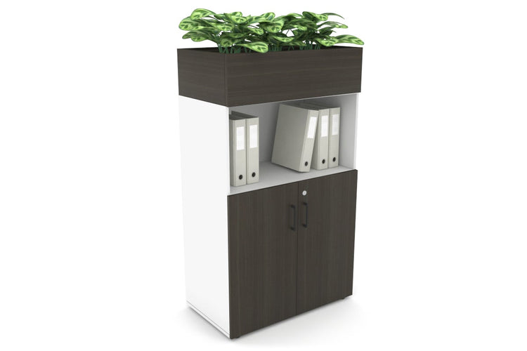 Uniform Medium Storage with Small Doors + Planter Box [800W x 1395H x 428D] Jasonl White dark oak black handle