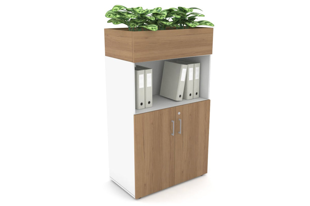 Uniform Medium Storage with Small Doors + Planter Box [800W x 1395H x 450D]-White salvage oak silver handle