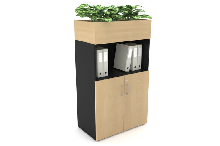 Uniform Medium Storage with Small Doors + Planter Box [800W x 1395H x 428D] Jasonl Black maple silver handle