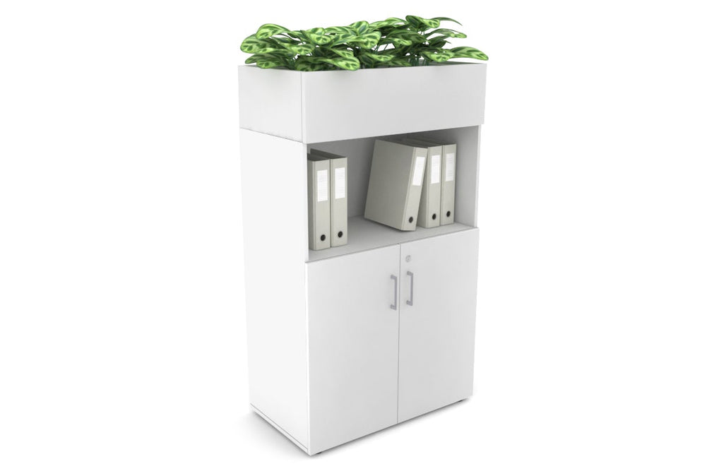 Uniform Medium Storage with Small Doors + Planter Box [800W x 1395H x 450D]-White white silver handle