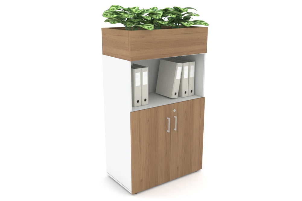 Uniform Medium Storage with Small Doors + Planter Box [800W x 1395H x 450D]-White salvage oak white handle