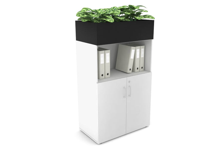 Uniform Medium Storage with Small Doors + Planter Box [800W x 1395H x 428D] Jasonl White black white handle