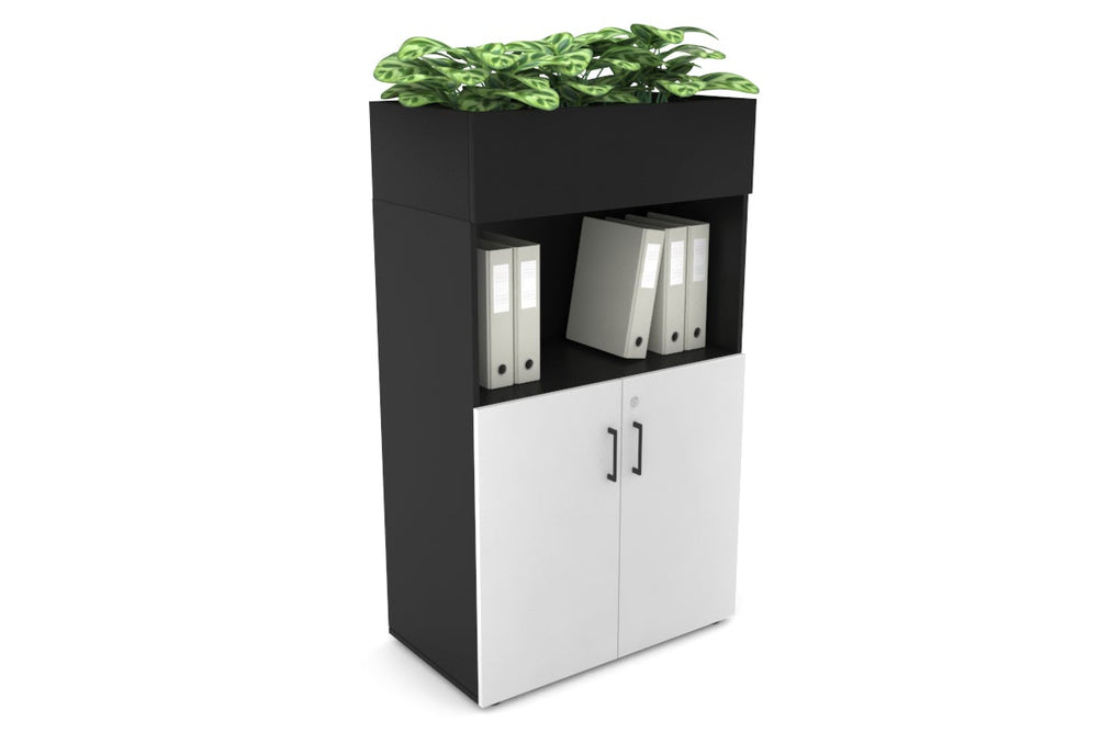 Uniform Medium Storage with Small Doors + Planter Box [800W x 1395H x 450D]-Black black black handle