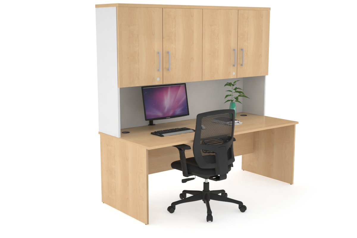 Uniform Panel Desk - Hutch with Doors Jasonl White maple silver handle