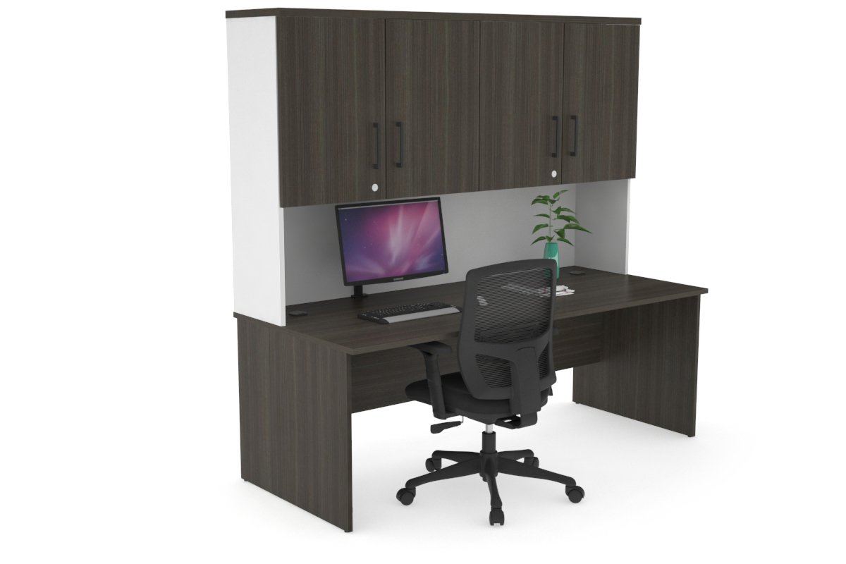 Uniform Panel Desk - Hutch with Doors Jasonl White dark oak black handle