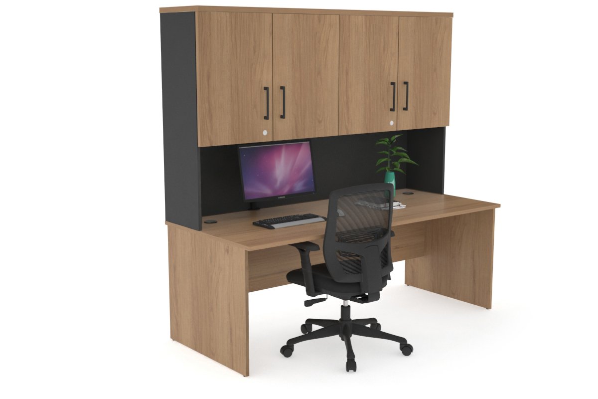 Uniform Panel Desk - Hutch with Doors Jasonl Black salvage oak black handle