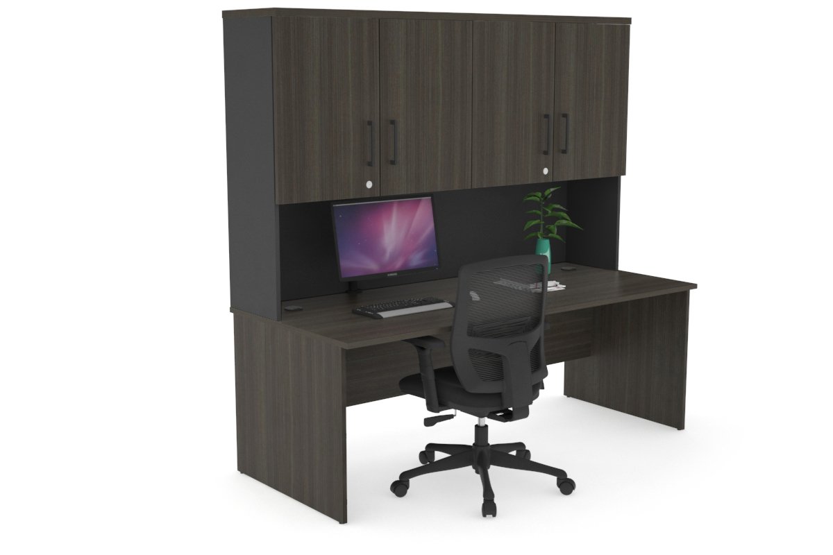 Uniform Panel Desk - Hutch with Doors Jasonl Black dark oak black handle
