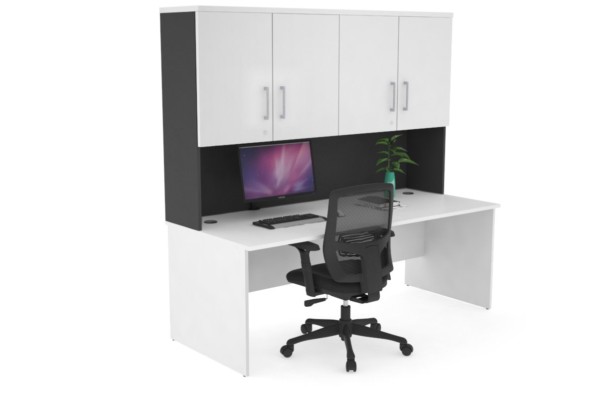 Uniform Panel Desk - Hutch with Doors Jasonl Black white silver handle