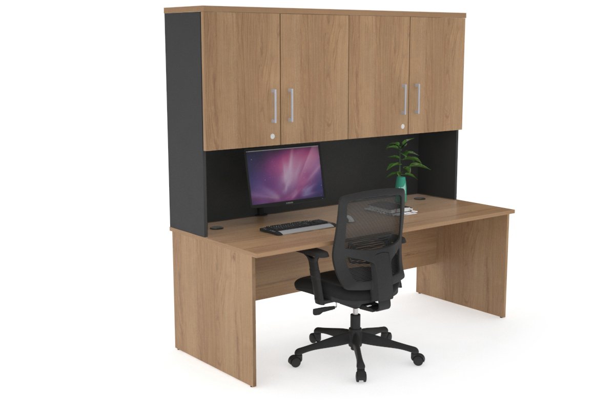 Uniform Panel Desk - Hutch with Doors Jasonl Black salvage oak silver handle