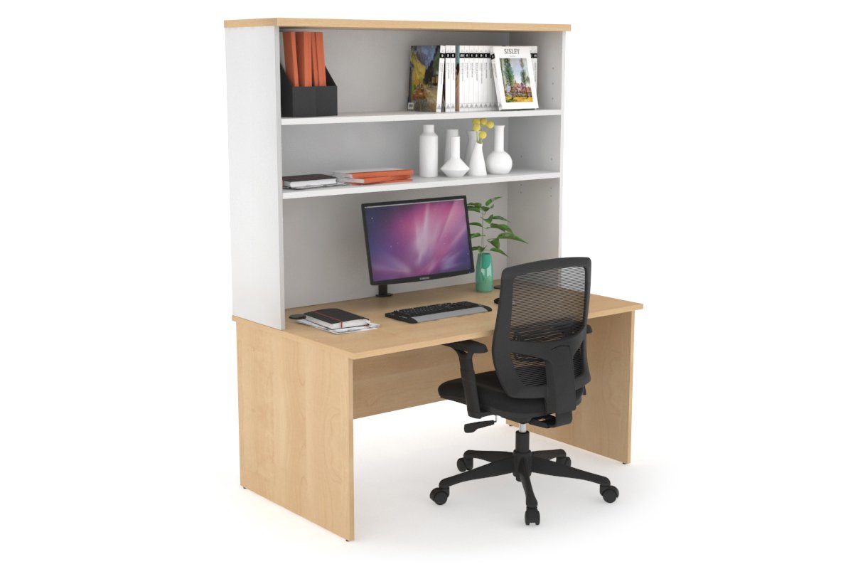 Uniform Panel Desk with Open Hutch [1200W x 750H x 700D] Jasonl White maple white metal