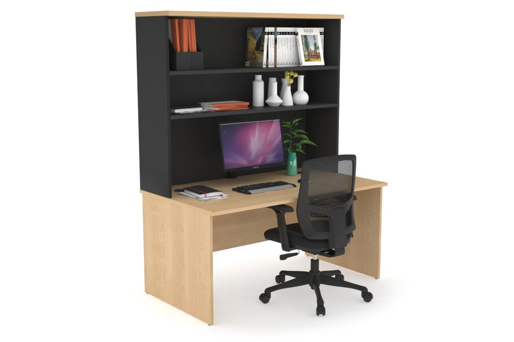 Uniform Panel Office Desk with Open Hutch [1200W x 750H x 700D]-Black maple maple laminate