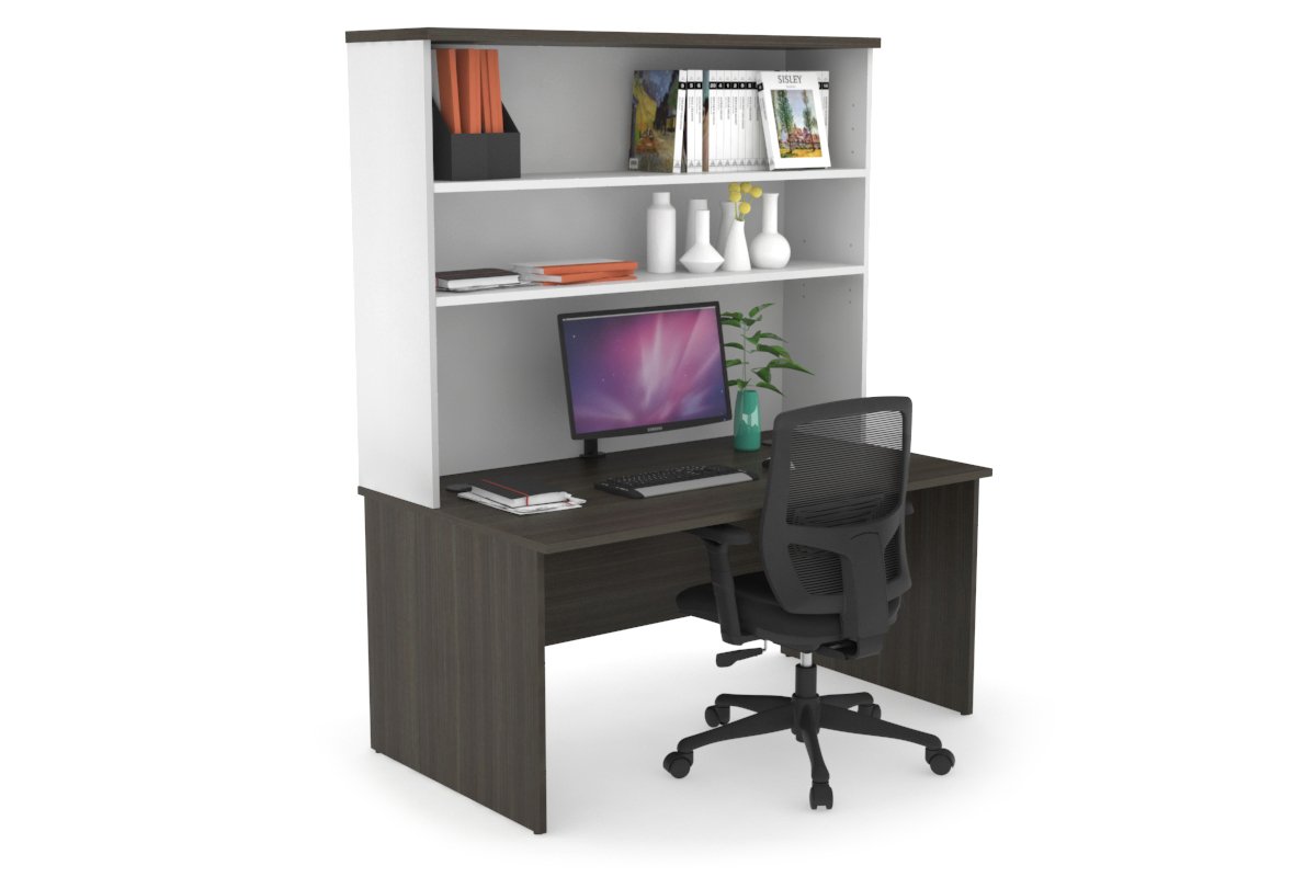 Uniform Panel Desk with Open Hutch [1200W x 750H x 700D] Jasonl White dark oak black metal