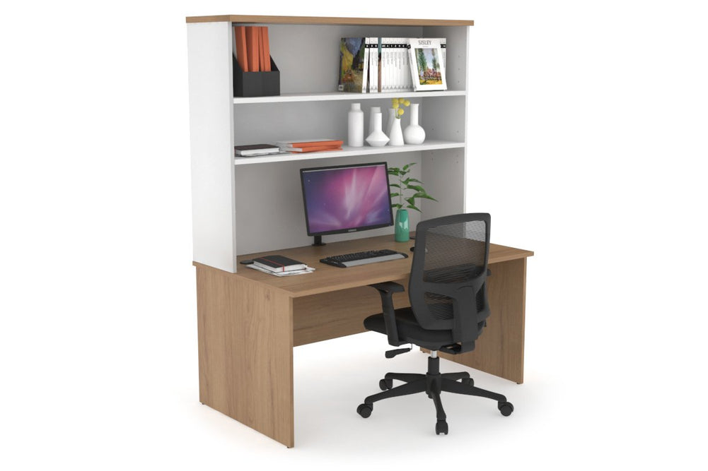 Uniform Panel Office Desk with Open Hutch [1200W x 750H x 700D]-White salvage oak black metal