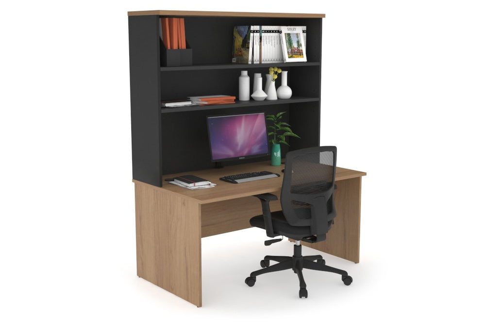 Uniform Panel Office Desk with Open Hutch [1200W x 750H x 700D]-Black salvage oak black metal