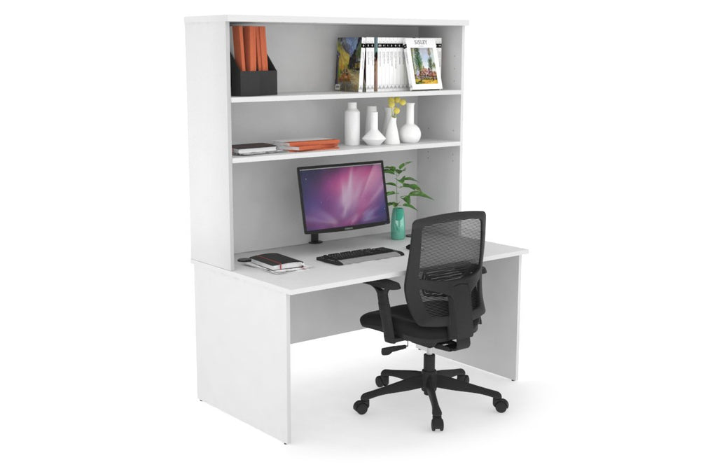 Uniform Panel Office Desk with Open Hutch [1200W x 750H x 700D]-White white white laminate