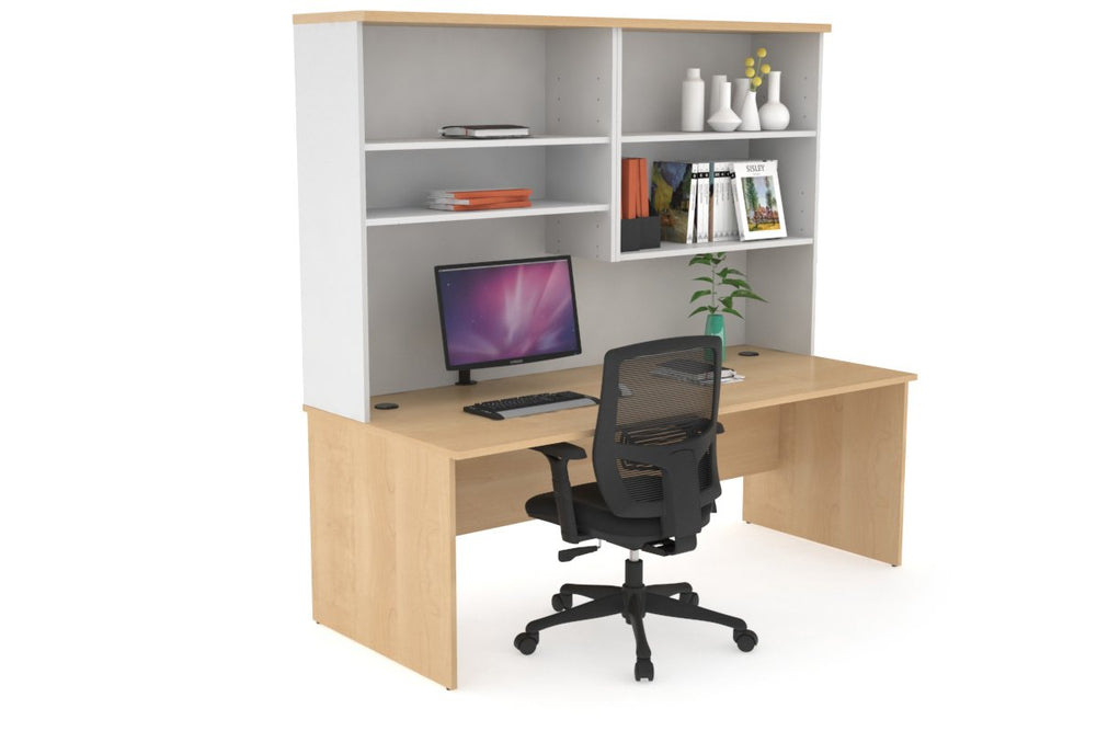 Uniform Panel Office Desk with Open Hutch [1600W x 750H x 700D]-Black dark oak dark oak laminate