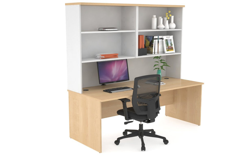 Uniform Panel Office Desk with Open Hutch [1600W x 750H x 700D]-White maple none