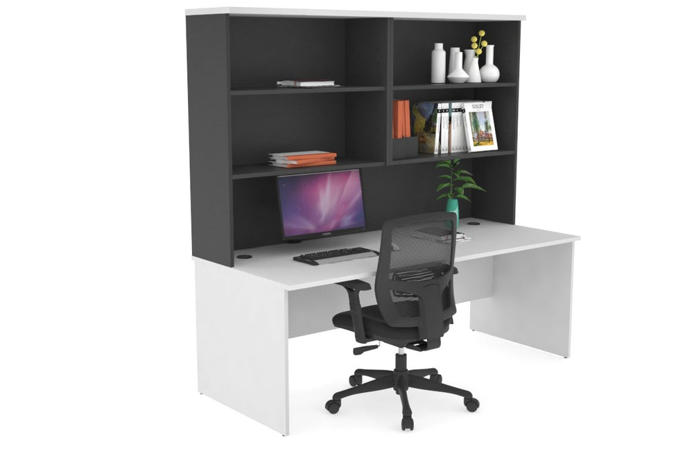 Uniform Panel Office Desk with Open Hutch [1600W x 750H x 700D]-Black white none