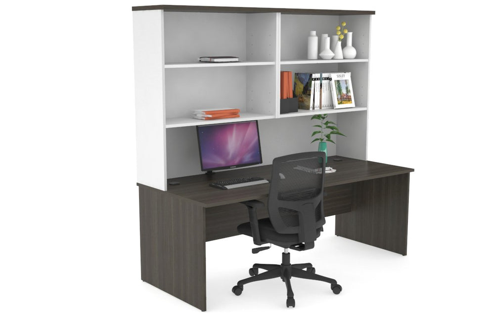 Uniform Panel Office Desk with Open Hutch [1600W x 750H x 700D]-White dark oak none