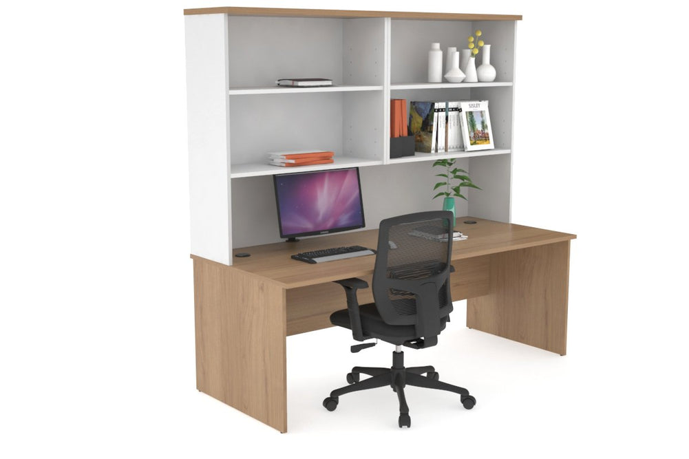 Uniform Panel Office Desk with Open Hutch [1600W x 750H x 700D]-White salvage oak none