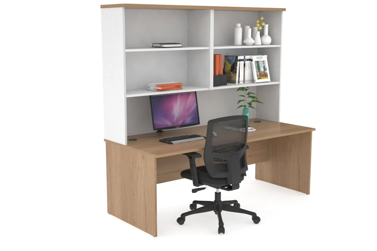 Uniform Panel Desk with Open Hutch [1600W x 750H x 700D] Jasonl White salvage oak none
