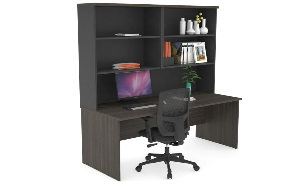 Uniform Panel Office Desk with Open Hutch [1600W x 750H x 700D]-Black dark oak none