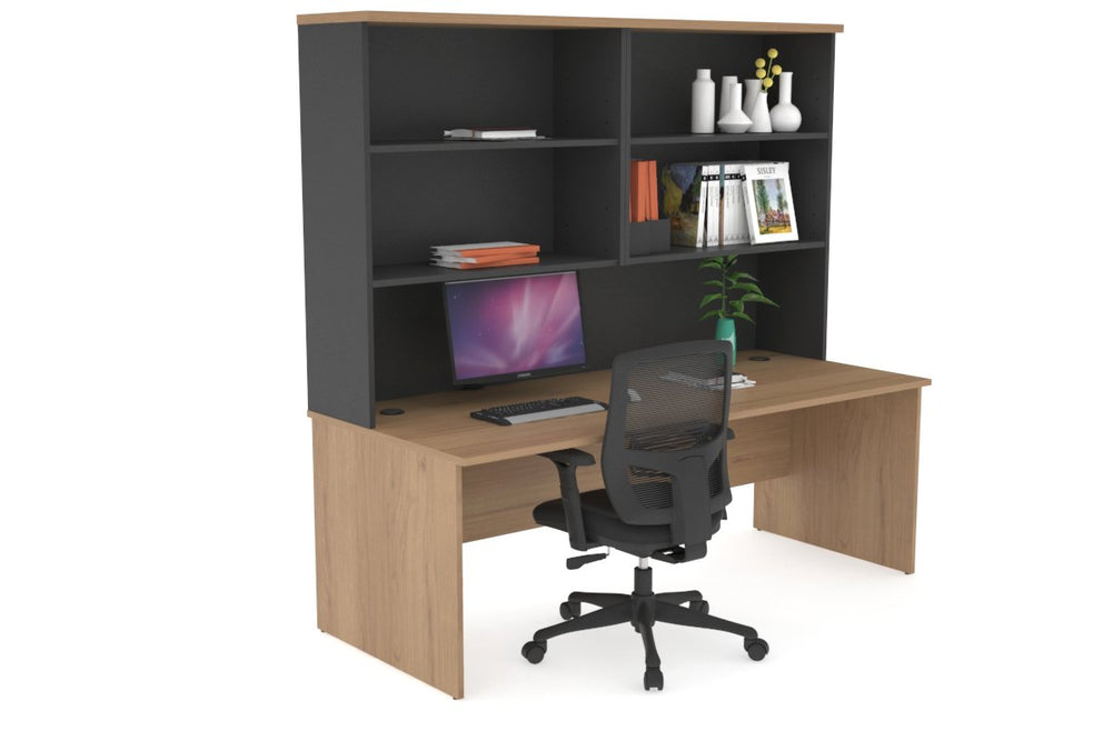 Uniform Panel Office Desk with Open Hutch [1600W x 750H x 700D]-Black salvage oak none