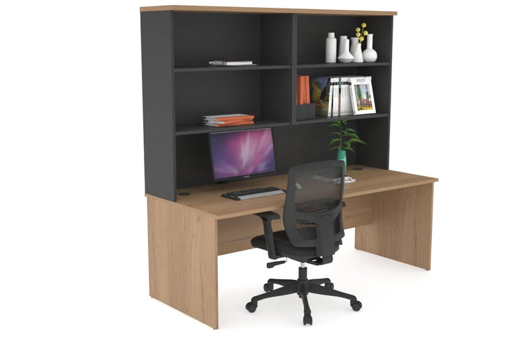 Uniform Panel Desk with Open Hutch [1600W x 750H x 700D] Jasonl Black salvage oak none