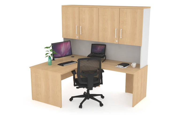 Uniform Panel Return Desk - Hutch with Doors [1200L x 1600W] Jasonl White maple white handle