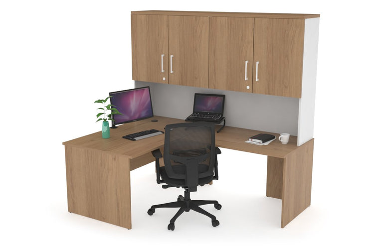 Uniform Panel Return Desk - Hutch with Doors [1200L x 1600W] Jasonl White salvage oak white handle