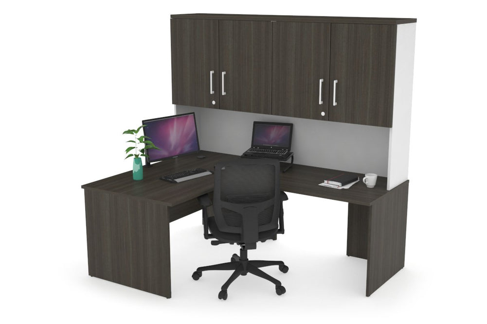 Uniform Panel Return Desk - Hutch with Doors [1200L x 1600W]-White dark oak white handle