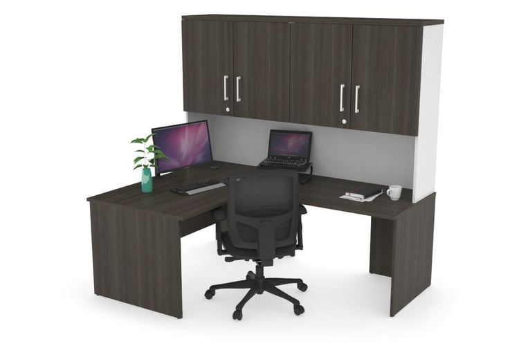 Uniform Panel Return Desk - Hutch with Doors [1200L x 1600W] Jasonl White dark oak white handle