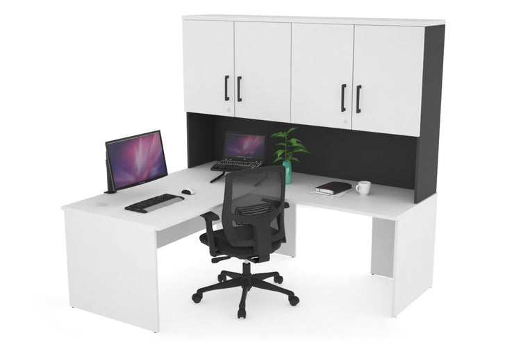 Uniform Panel Return Desk - Hutch with Doors [1400L x 1600W] Jasonl Black white black handle