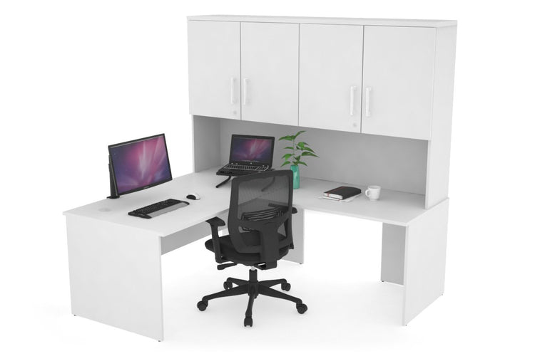 Uniform Panel Return Desk - Hutch with Doors [1400L x 1600W] Jasonl White white white handle