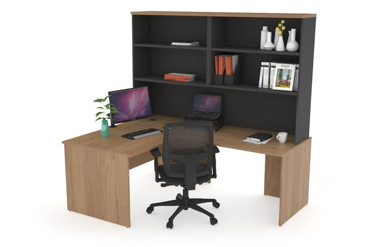 Uniform Panel Return Desk with Open Hutch [1200L x 1600W] Jasonl Black salvage oak none