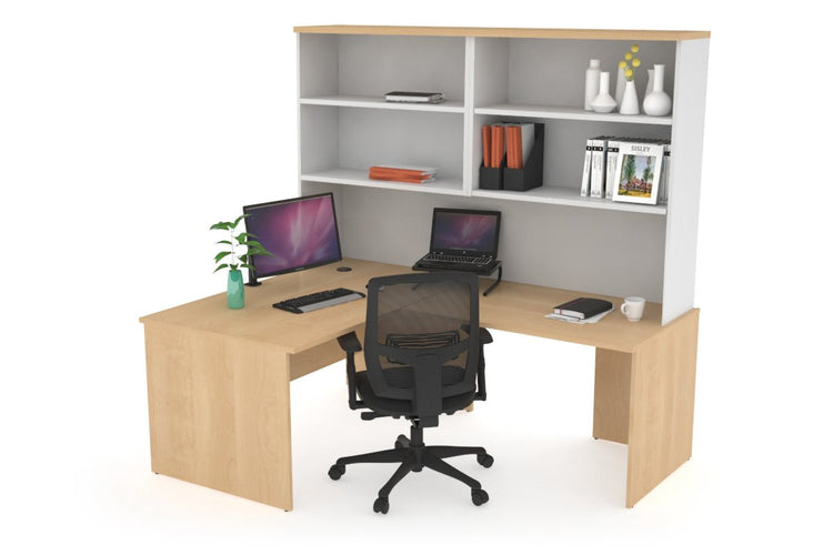 Uniform Panel Return Desk with Open Hutch [1200L x 1600W] Jasonl White maple none
