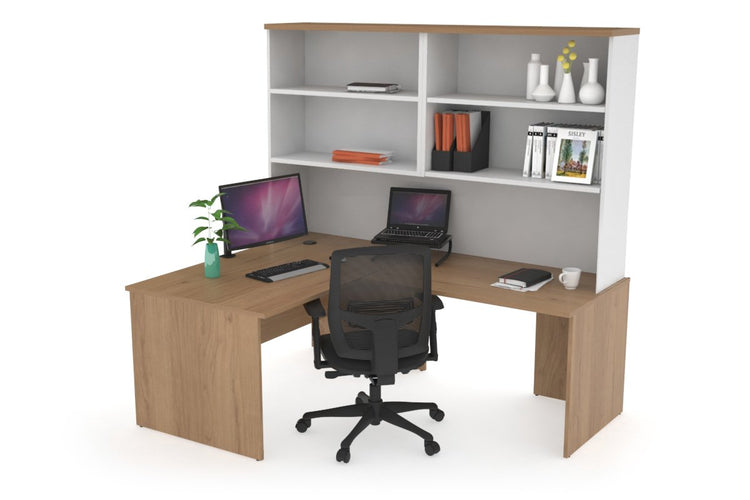 Uniform Panel Return Desk with Open Hutch [1200L x 1600W] Jasonl White salvage oak none