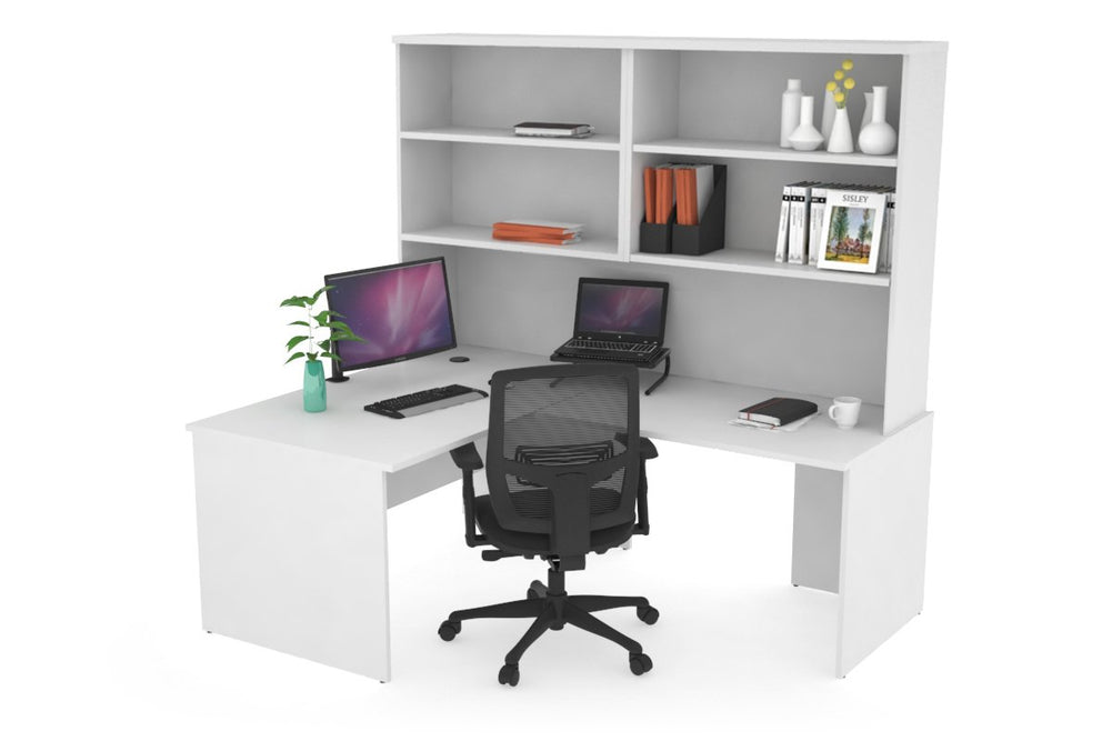Uniform Panel Return Office Desk with Open Hutch [1200L x 1600W]-White white none